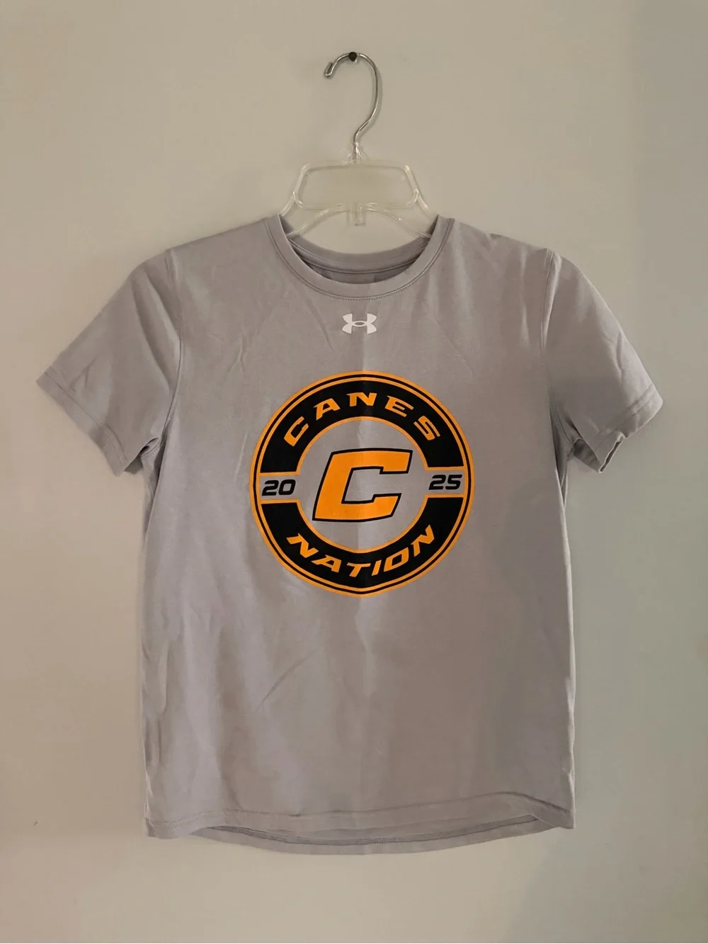 Under Armour Light Gray 'Canes Nation' Short Sleeve Tee with Gold Logo